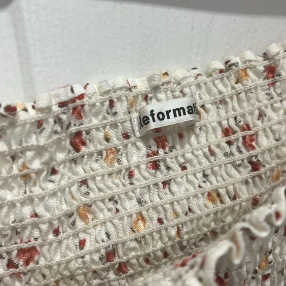 Reformation ‘Clementine’ Floral Print Smocked Puff Sleeve Linen Top - Picture 6 of 7